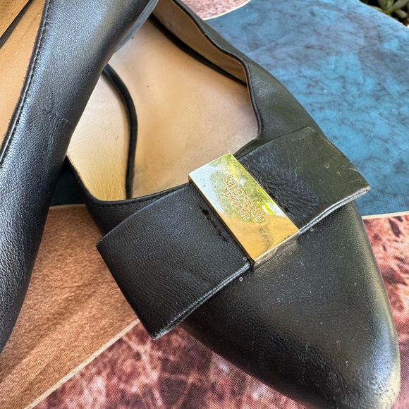 kate spade Black Leather Bow-Trim Flats with Gold Accent - Picture 4 of 10